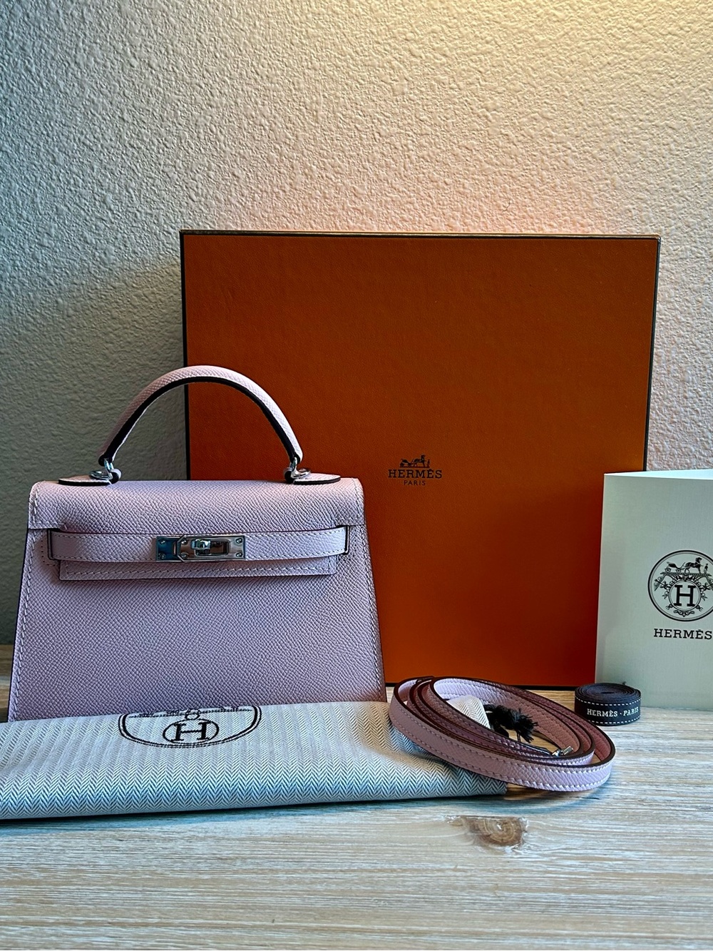 Mini Kelly in Pink Epsom Leather